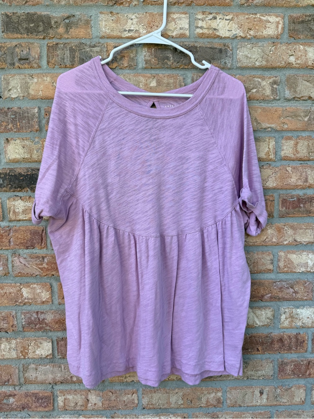 American Eagle Outfitters Lavender Short-Sleeve Peplum Top